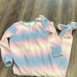 Carter's Pastel Rainbow Zip-Up Footed Pajamas - Pink Blue White